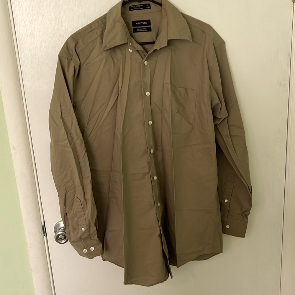 Nautica Olive Green Cotton Dress Shirt 16 34/35